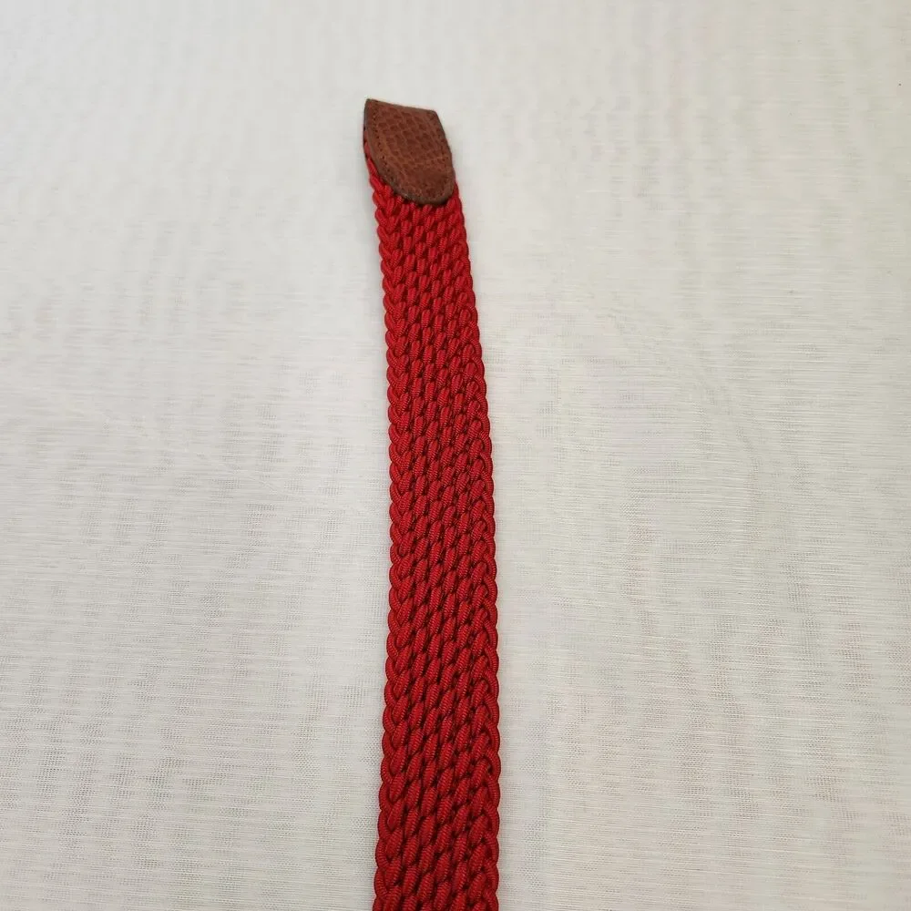 Belt Mens 36 Red Braided Stretch Leather Snake Tab Solid Silver Brass Buckle